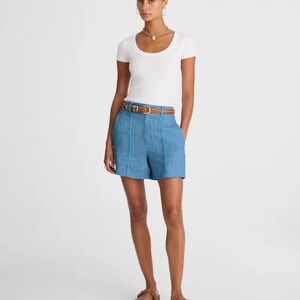 Madewell Pintucked Shorts in 100% Linen in Delphinium Blue SIZE 14 NWT